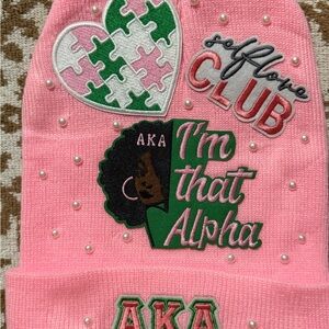 Pink Beanie with Patches